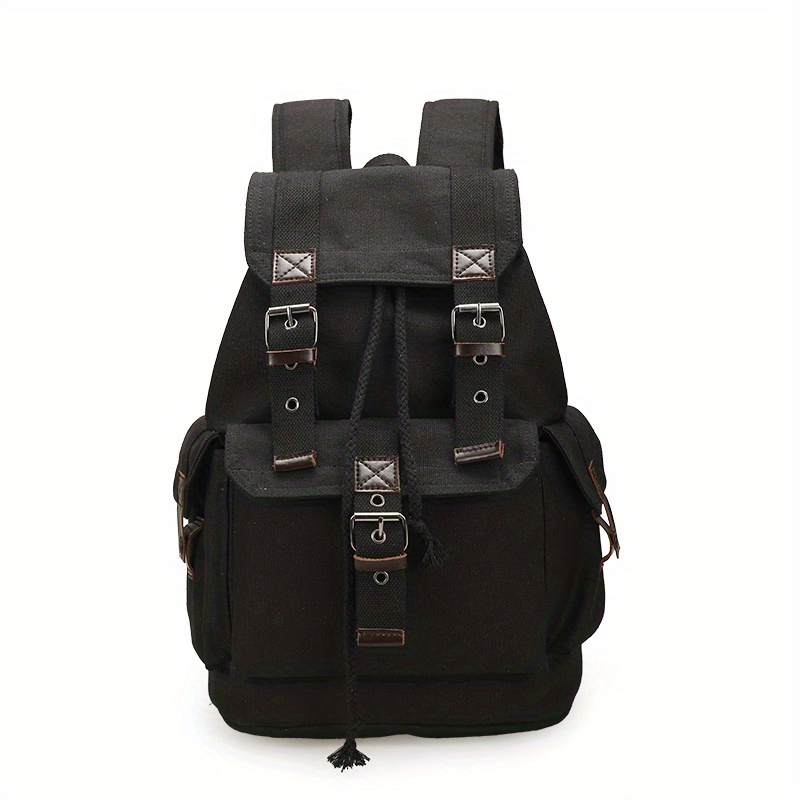 JIELV Mochila vintage de lona, mochila de viaje para hombre, mochila casual  para laptop, trabajo, viajes, senderismo, A-Negro, Mochila