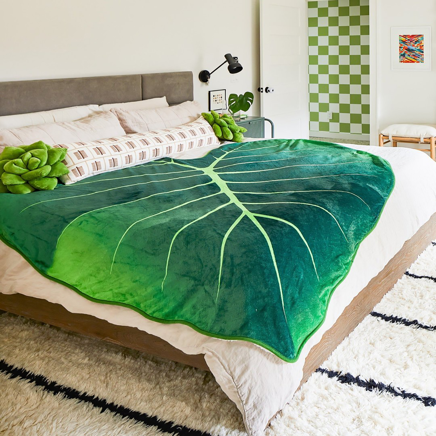 1pc warm and cozy leaf shaped green leaf blanket hd digital printing throw for couch bed and sofa details 2