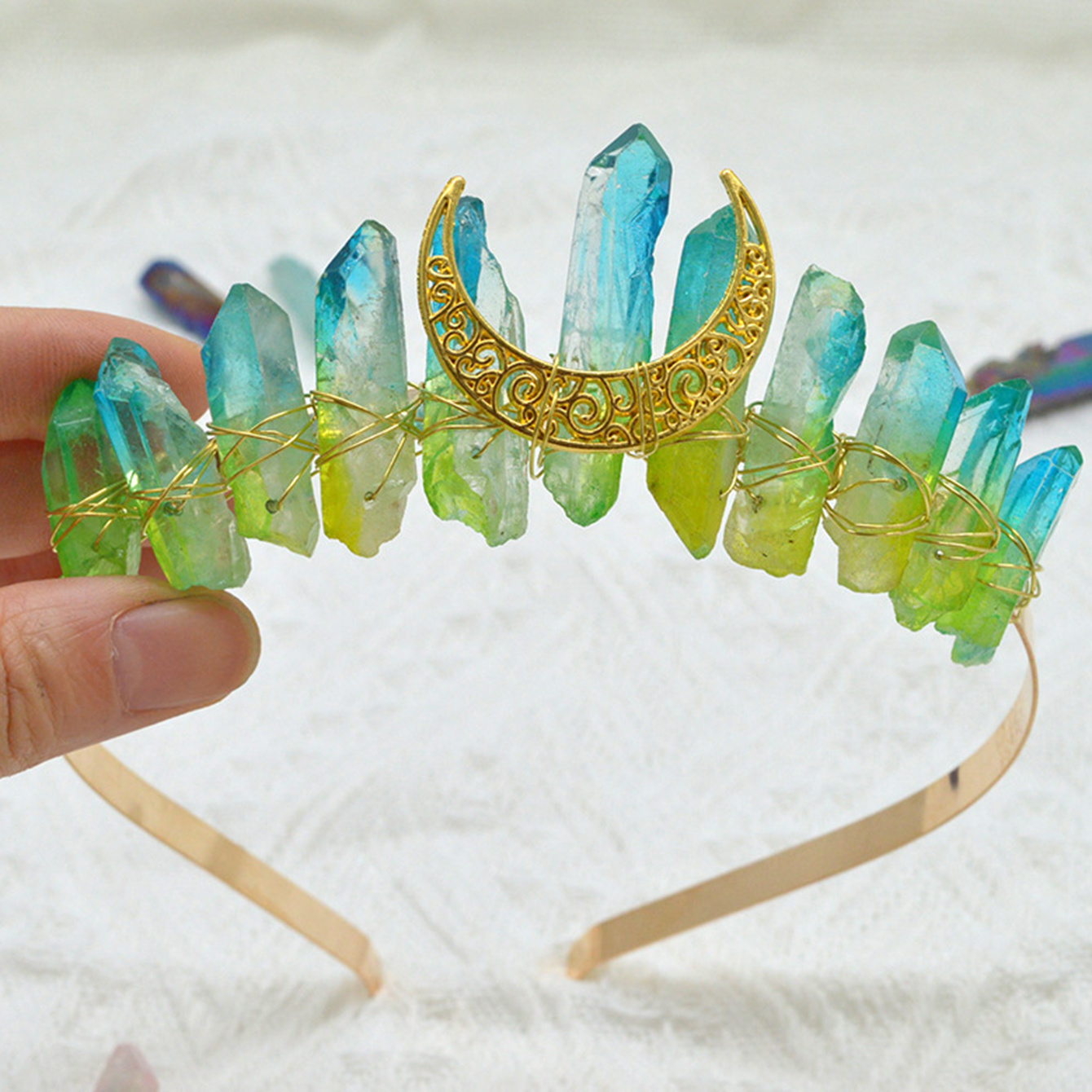 Moon Crystal Quartz Rhinestone Tiara Headband for Woman