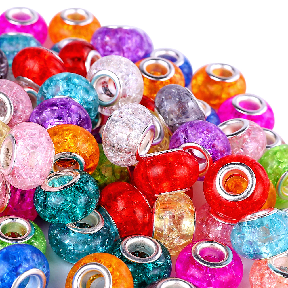 10Pcs Assorted Color Flower Big Hole European Craft Beads Large Hole Glass  Beads Charms for DIY Bracelet Jewelry Necklace Making