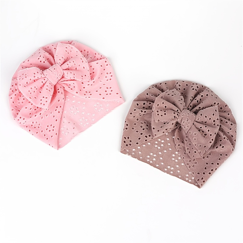 

Newborn Baby Girls Cute Elegant Bow Hollow Out Bandana Breathable Beanie For Autumn And Spring Decorative Accessories