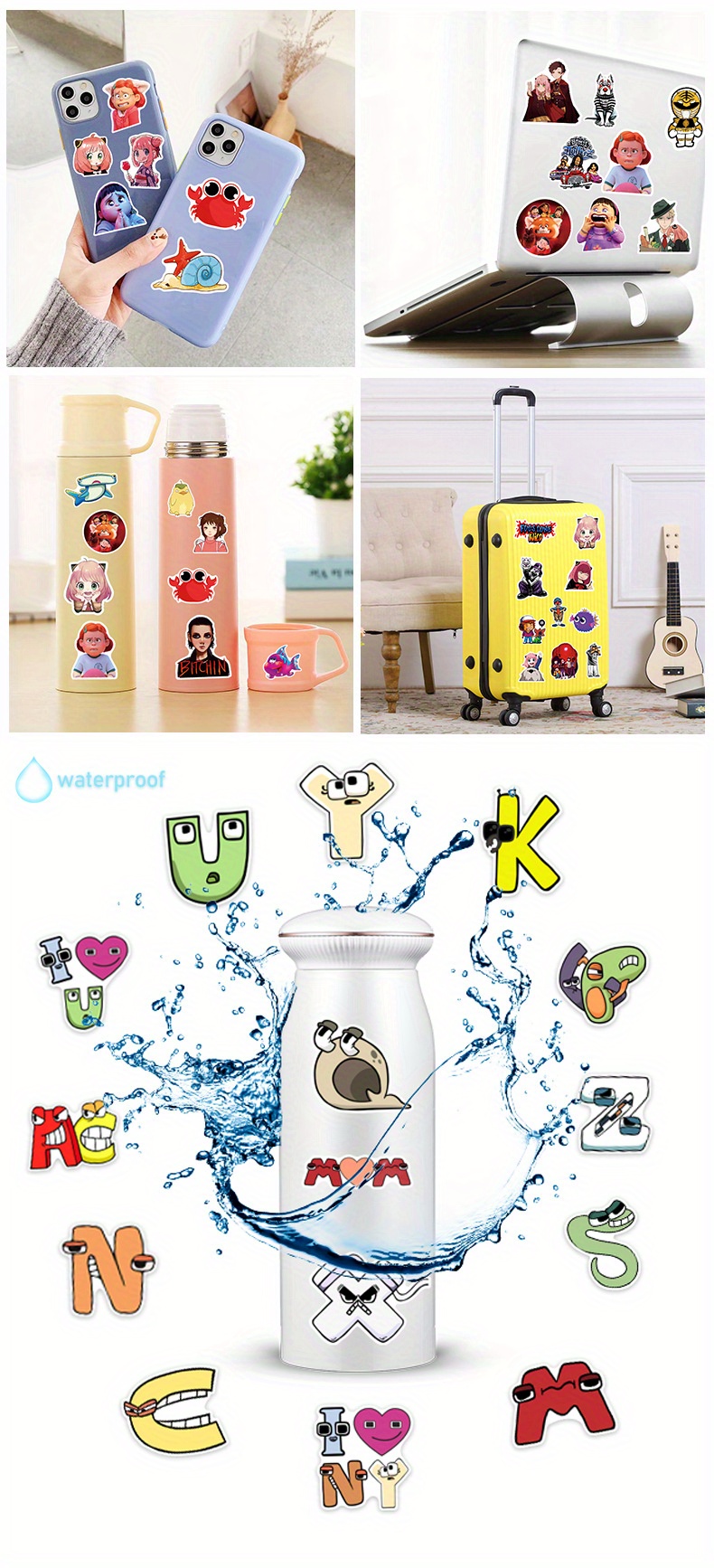 cute Alphabet Letters' Theme Waterproof Decorative Stickers For Laptop Pc  Computer Mobile Smartphones Guitar Desktop Cup Travel Case - Temu