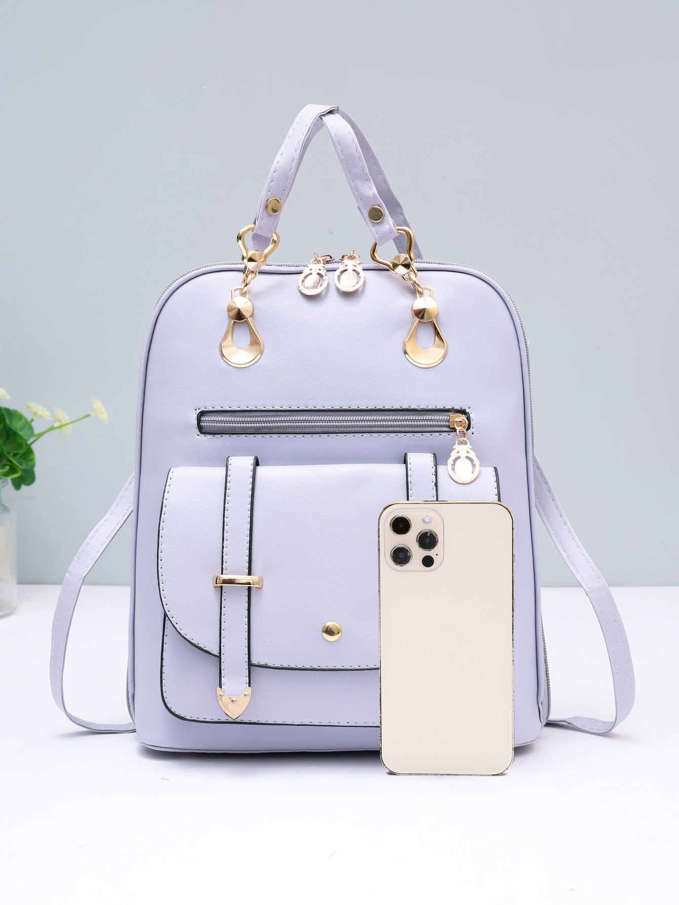 Zipper Around Backpack, Fashion Pu Leather Daypack, Women's Convertible