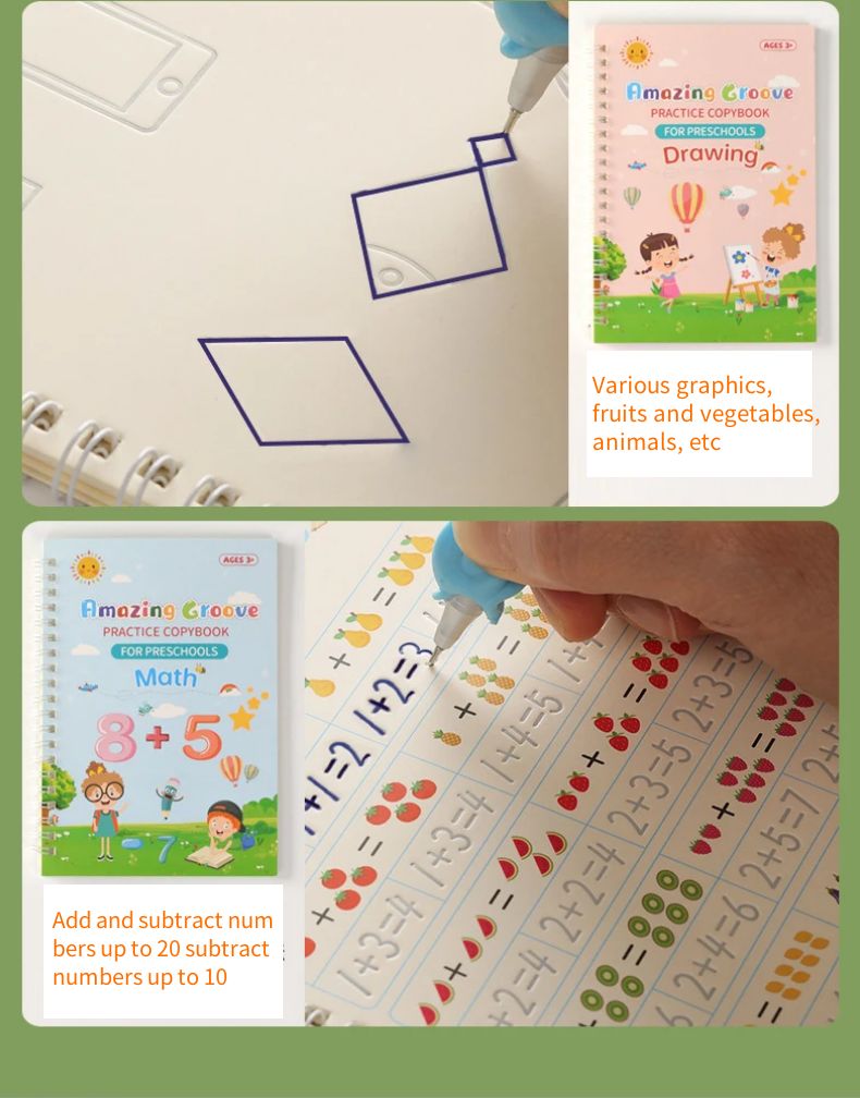 4 Book Children Copybook Kids Writing Sticker Practice Book Magic Word Book  Early Education Workbook For Children,Gift For Children
