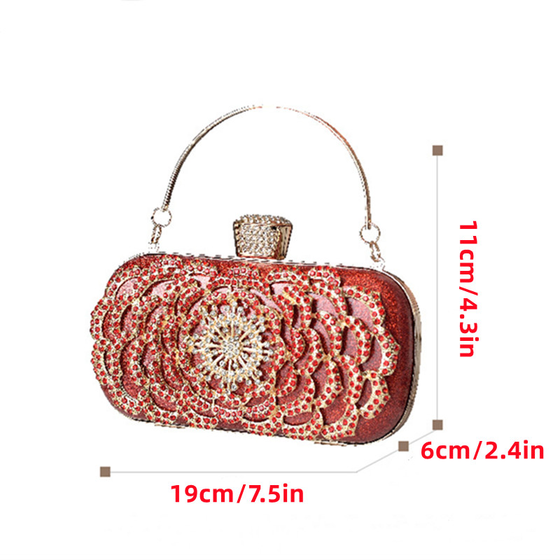 Rhinestone Flower Evening Bag Fashion Box Handbag Womens Clutch