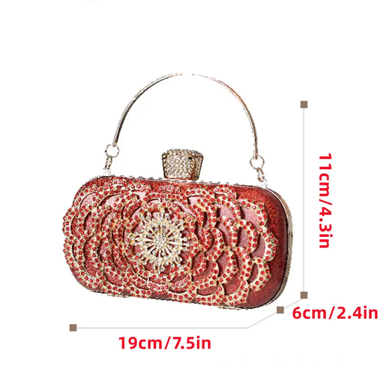 rhinestone flower evening bag fashion box handbag womens clutch purse for wedding prom details 2
