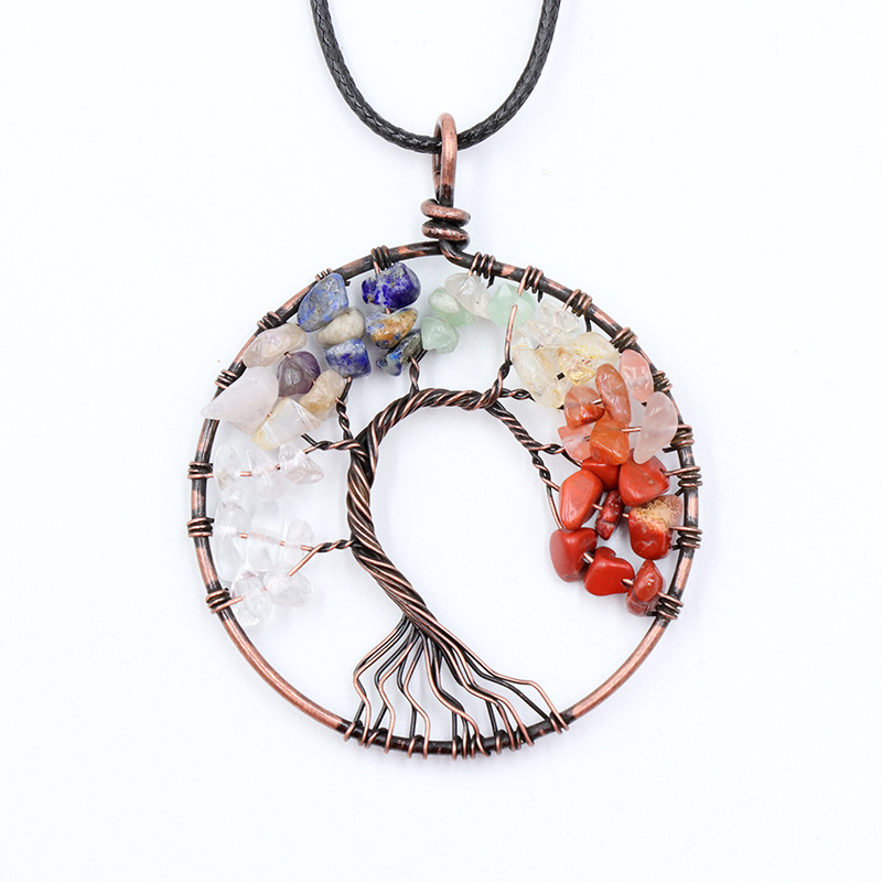 trendy creative amethyst tree of life pendant copper necklace decorative accessories for holiday party gift men and womens accessories round brown 8