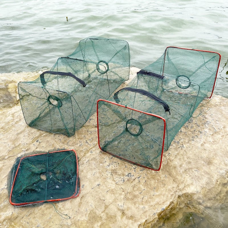  YARNOW Foldable Floating Fishing Basket Collapsible Mesh  Fishing Cage Portable Shrimp Fish Net Rubber Coated Nylon Fishing Net  53x40cm : 運動和戶外活動