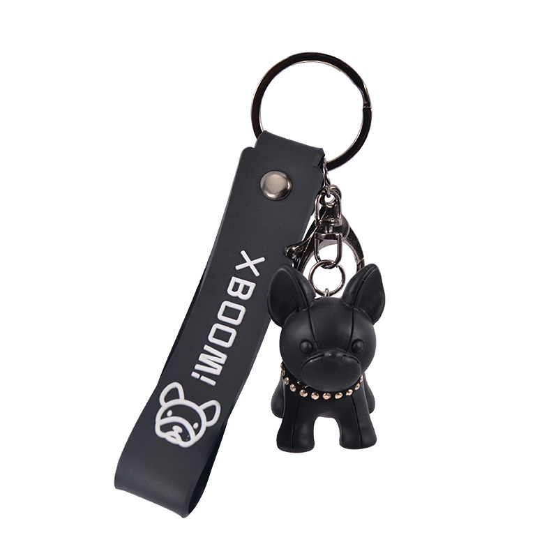 New Tag Cartoon Bulldog Keychain Dog Leather Hand Strap Pendant