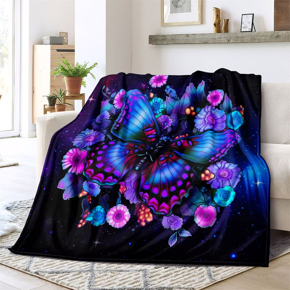 1pc butterfly blanket purple floral throw blanket digital printing flannel blanket cozy lightweight flannel blanket for sofa bed travel camping fleece throw blanket for livingroom office couch chair bed details 4