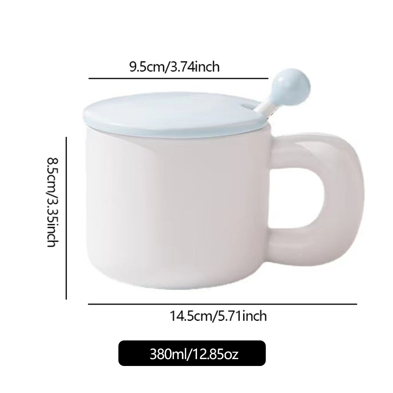 1pc Simple Ceramic Mug With Lid And Stirring Stick Household Porcelain ...