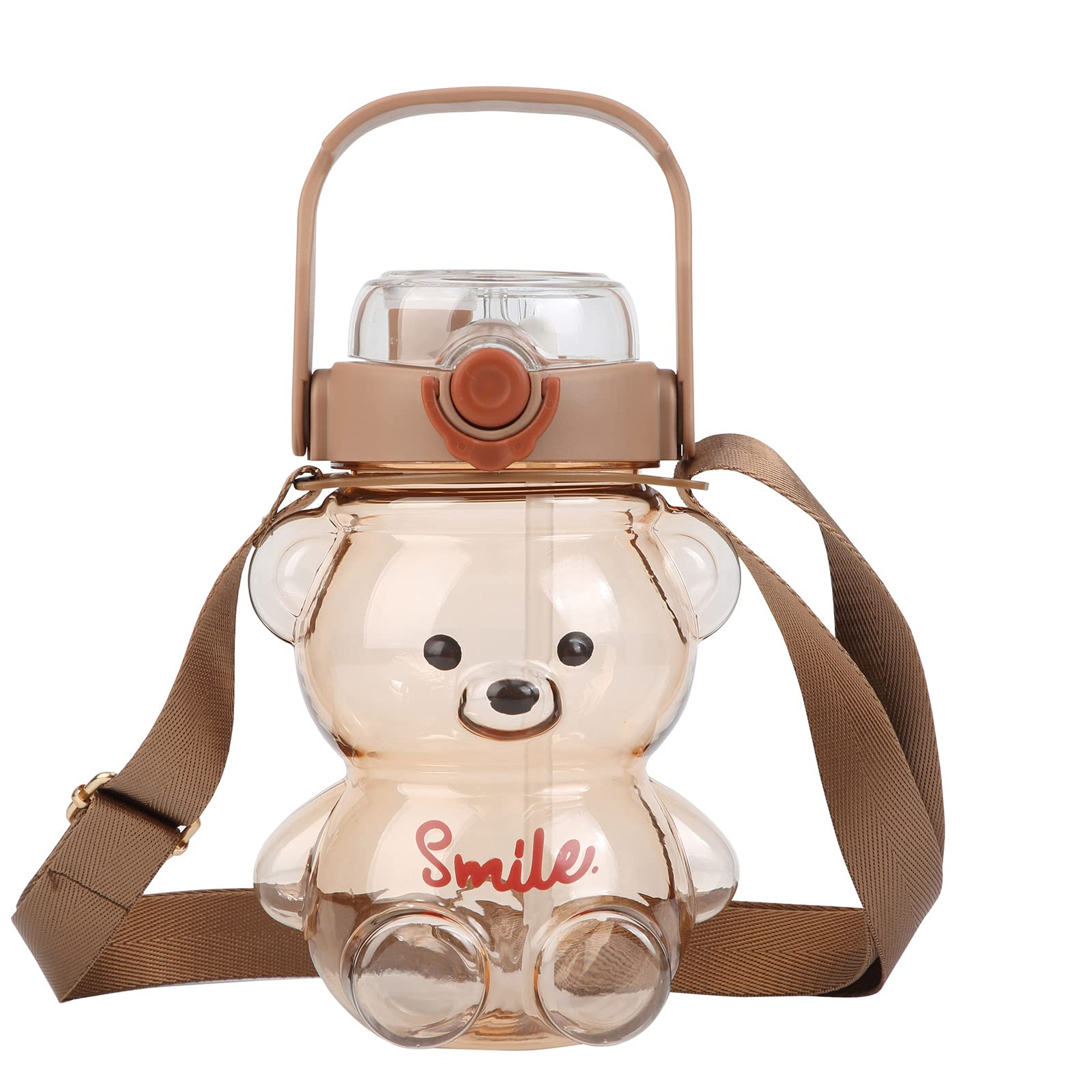 Kawaii Bear Straw Bottle, Bear Water Bottles with Adjustable Shoulder Strap  Cute Stickers,Portable Drinking Cup for Girls Boys School Office Travel