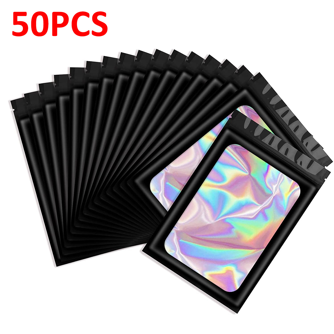 100 PCS Mylar Holographic Bags Packaging Bags, Glossy Resealable Smell  Proof Foil Pouch Bags for Food Storage and Candy,Jewelry,Sample,Party Favor