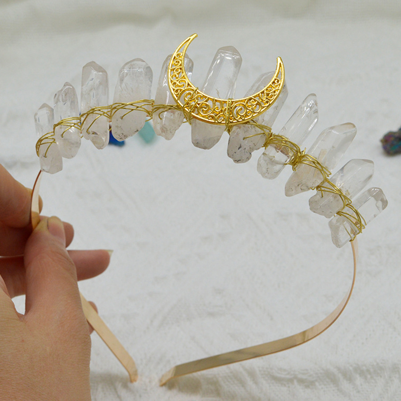 Moon Crystal Quartz Rhinestone Tiara Headband for Woman