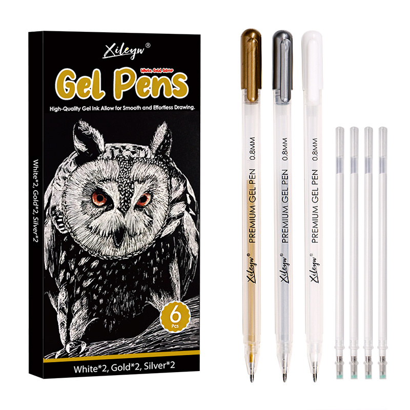 Rvogjp 3 Colors Gel Pen Set - White Gold and Silver Gel Ink Pens Archival Ink Fine Tip Sketching Pens for Illustration Design Art Drawing Black Paper