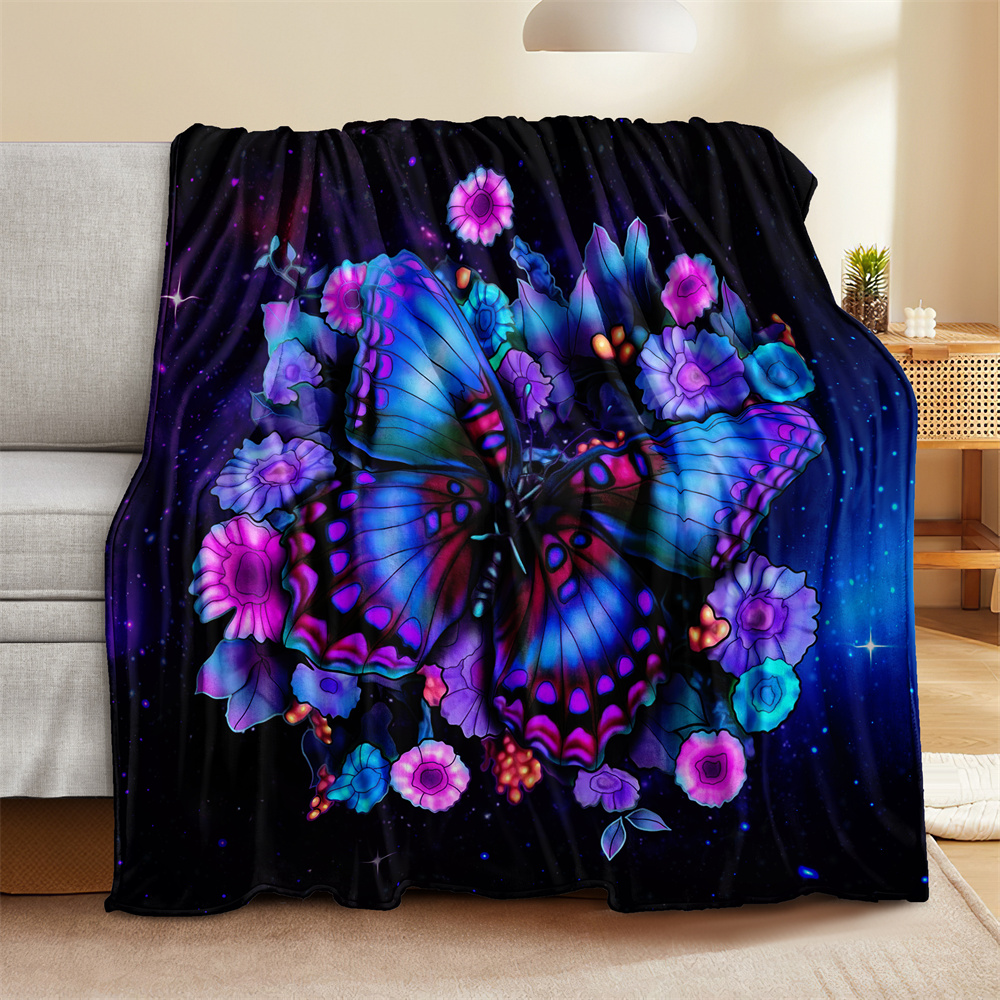 1pc butterfly blanket purple floral throw blanket digital printing flannel blanket cozy lightweight flannel blanket for sofa bed travel camping fleece throw blanket for livingroom office couch chair bed details 0