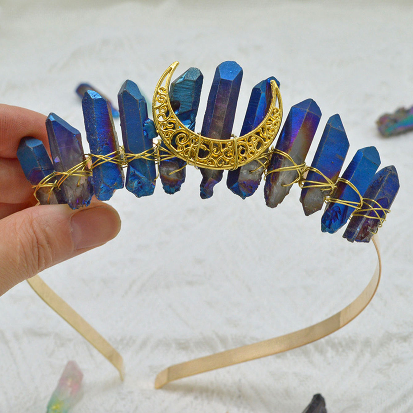 Moon Crystal Quartz Rhinestone Tiara Headband for Woman
