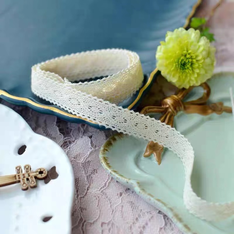 One Roll Of 5 Meters DIY Cotton Lace Rice White Cotton Thread Lace Webbing Clothing Bedding Supplies Accessories Handmade Material Lace