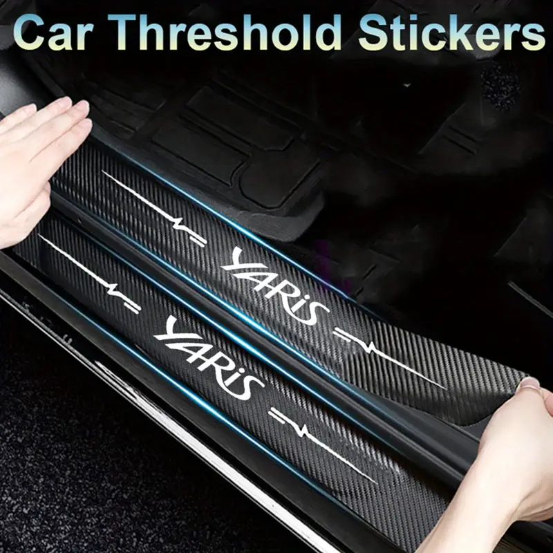 4pcs Carbon Fiber Interior Door Threshold Anti Scratch Stickers Tape Waterproof Decals For Toyota Yaris