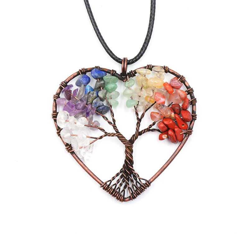 trendy creative amethyst tree of life pendant copper necklace decorative accessories for holiday party gift men and womens accessories heart 7