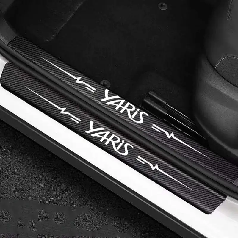 4pcs Carbon Fiber Interior Door Threshold Anti Scratch Stickers Tape Waterproof Decals For Toyota Yaris