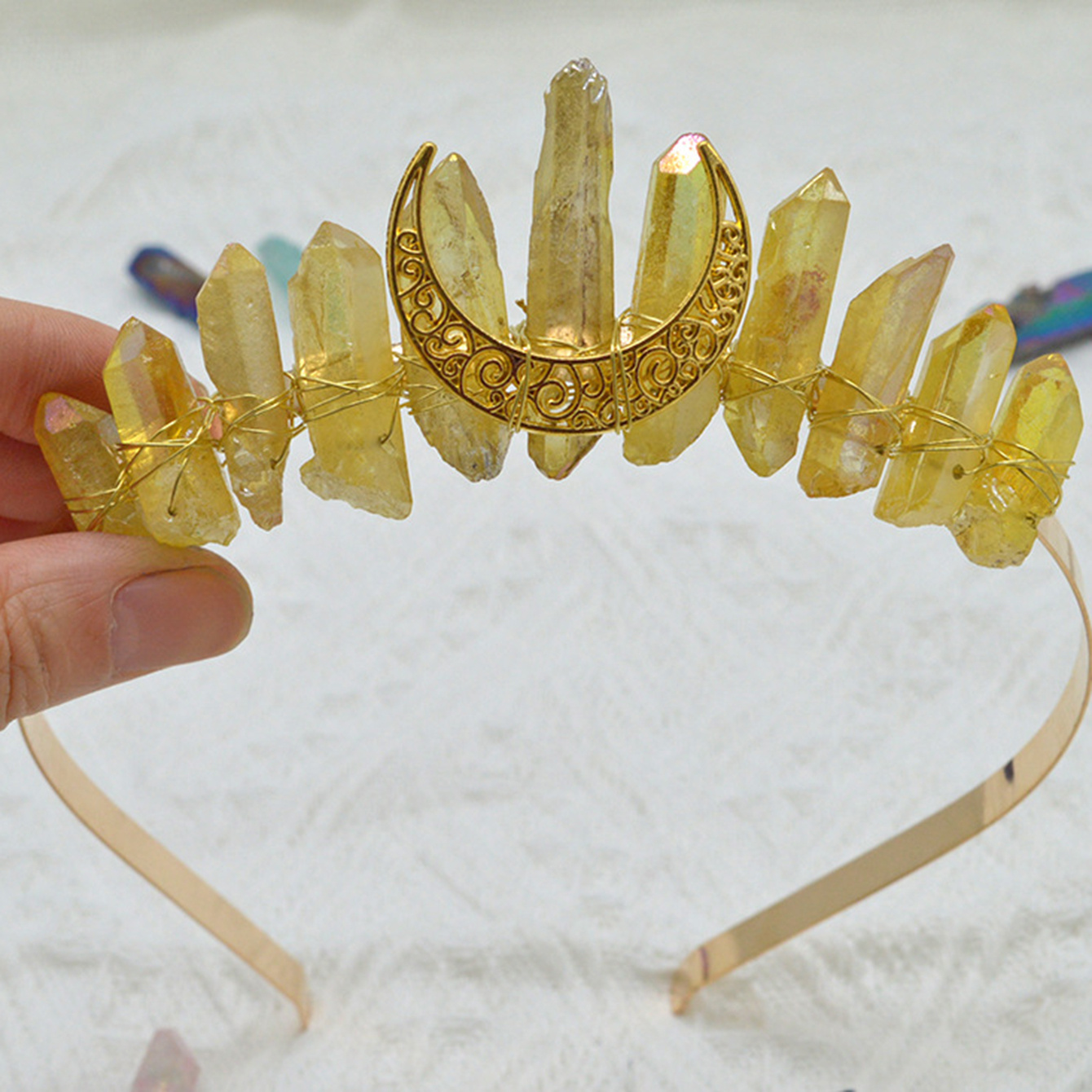 Moon Crystal Quartz Rhinestone Tiara Headband for Woman