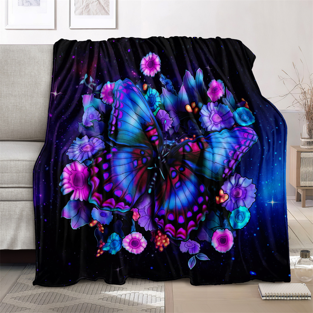 1pc butterfly blanket purple floral throw blanket digital printing flannel blanket cozy lightweight flannel blanket for sofa bed travel camping fleece throw blanket for livingroom office couch chair bed details 3