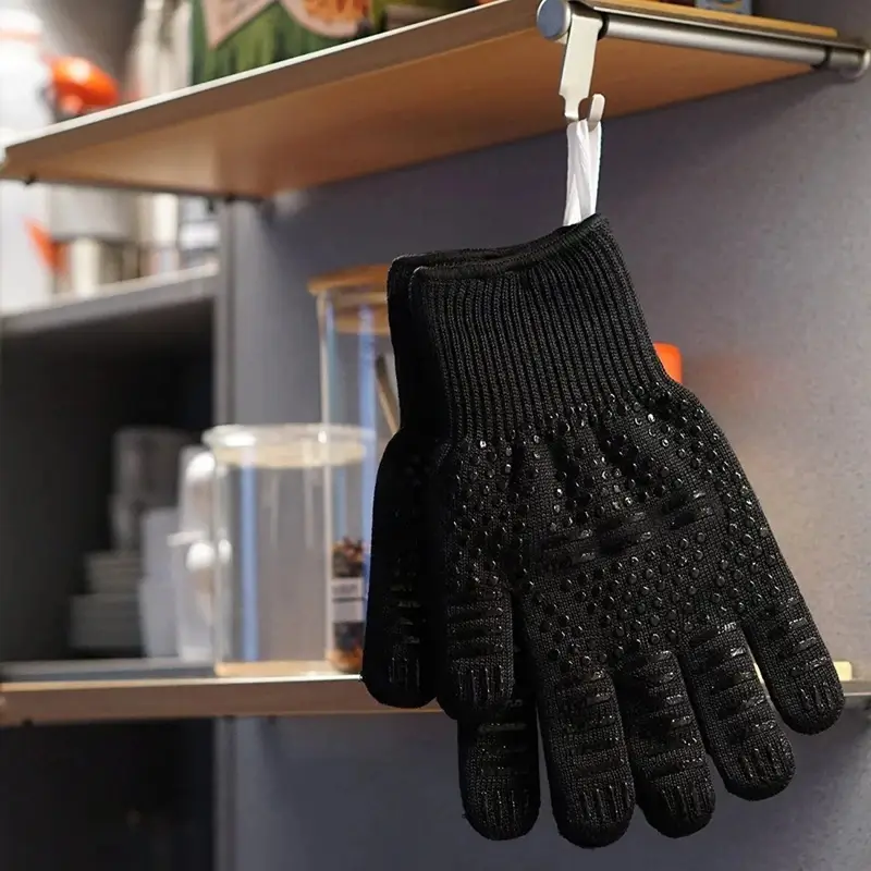 1 pair fireproof oven gloves heat resistant cut resistant non slip silicone bbq gloves for safe cooking gloves for grill baking outdoor camping picnic cookware barbecue tool accessories details 5