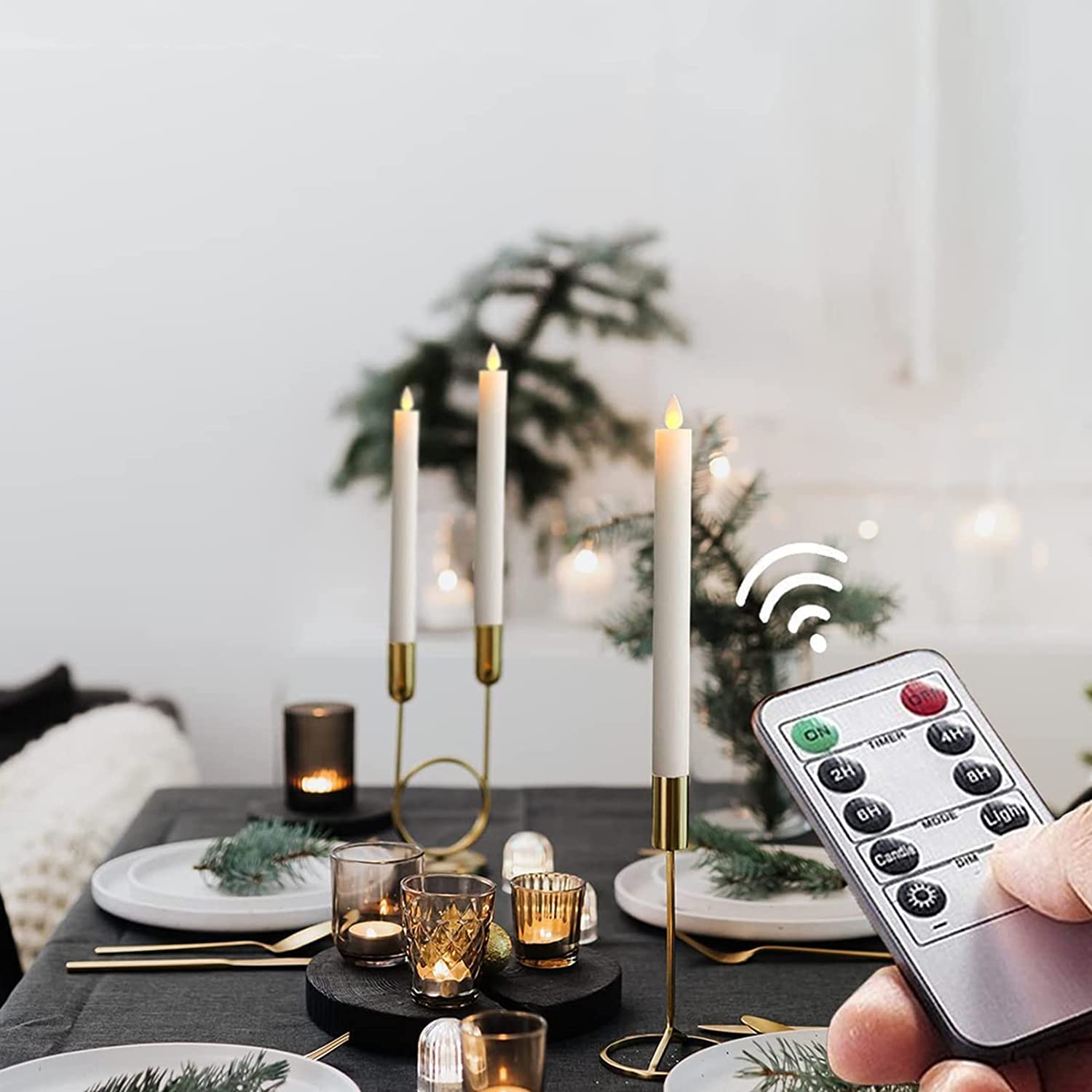 White Flameless Taper Candles With Remote Timer Real Wax Temu