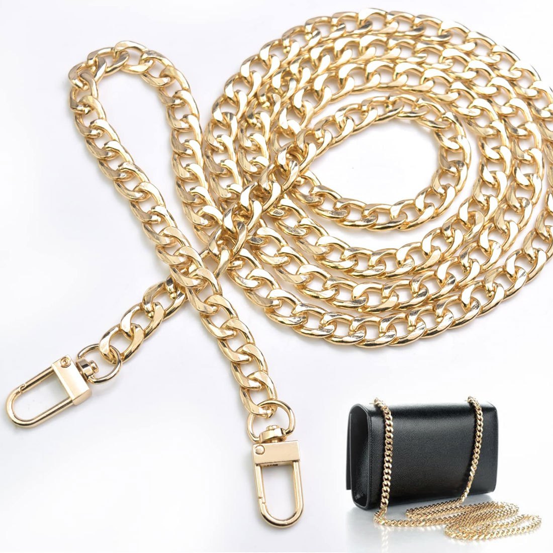 6pcs Gold Purse Chain Strap Purse Strap Extender DIY Flat Chain Purse Strap Replacement Strap with Metal Buckles, Men's, Size: One Size