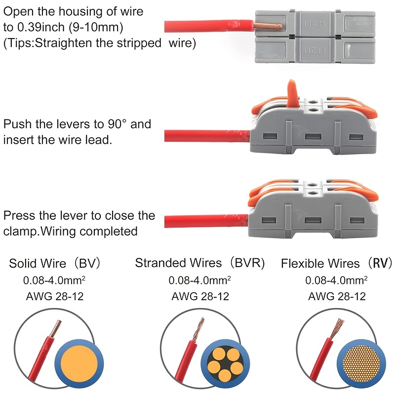 10pcs Lever Wire Connector Butt Terminal For Quick Connection Of 28 12 ...
