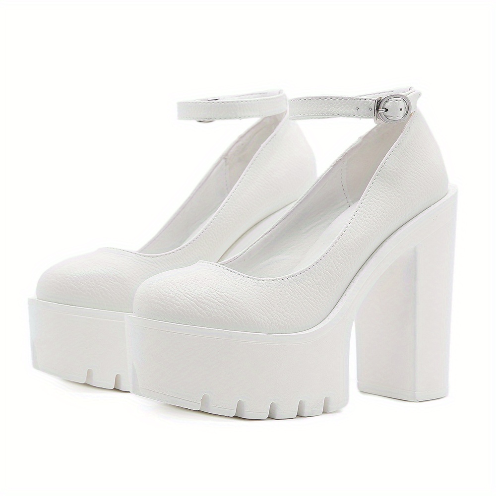 White closed shop toe platform heels