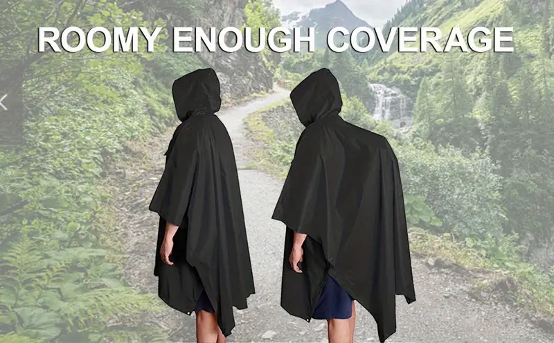 solid waterproof rain poncho reusable hooded raincoat unisex rainwear jacket with pocket details 2