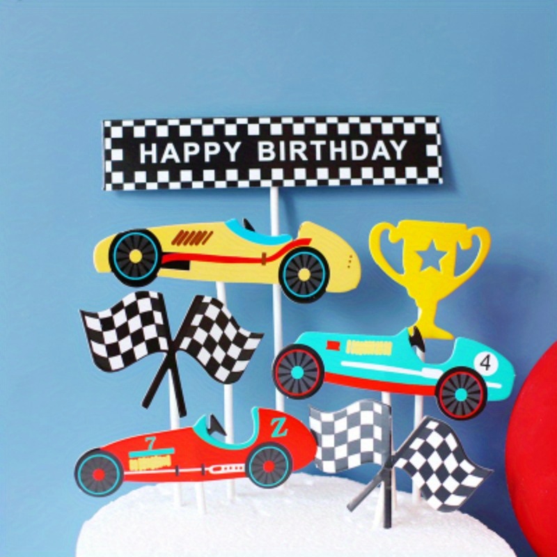 Racing Car Cake Toppers Vehicle Happy Birthday Decorations Temu