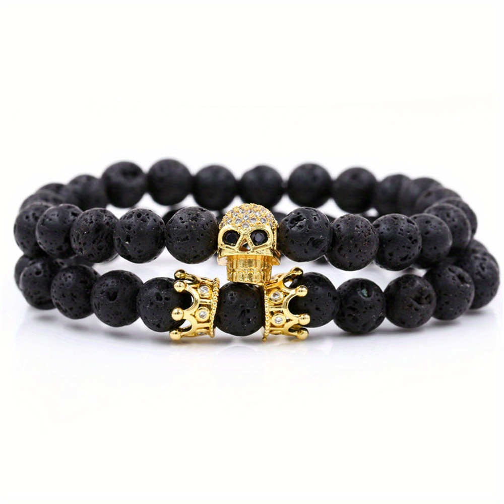 Bracelet Men Stone Skull, Bracelet Men Crown Skull