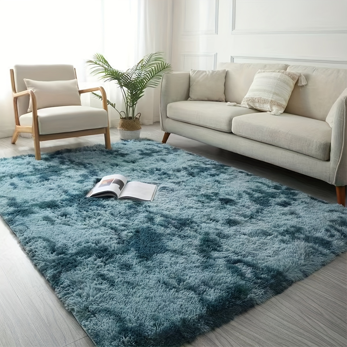 1pc Tie-Dyed Shag Area Rugs for Living Room and Bedroom - Soft and Fluffy Non-Slip Carpet for Home Decor - Washable and Durable - 62.99x90.55in