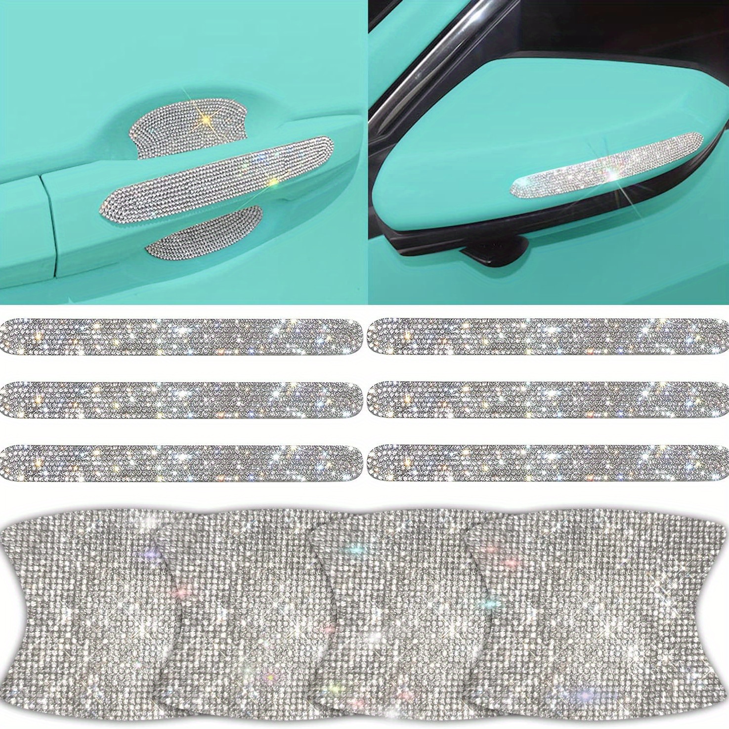 10 Pieces Bling Car Door Handle Protector Rhinestone Universal Car Handle  Cover Reflective Bling Car Handle Cover Car Door Bowl Protection for Car  Laptops Decoration (Silver) 