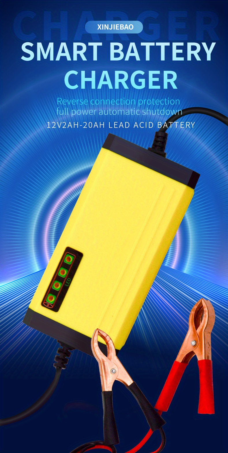 12V 2A Portable Car Battery Charger Auto Smart Battery Charger