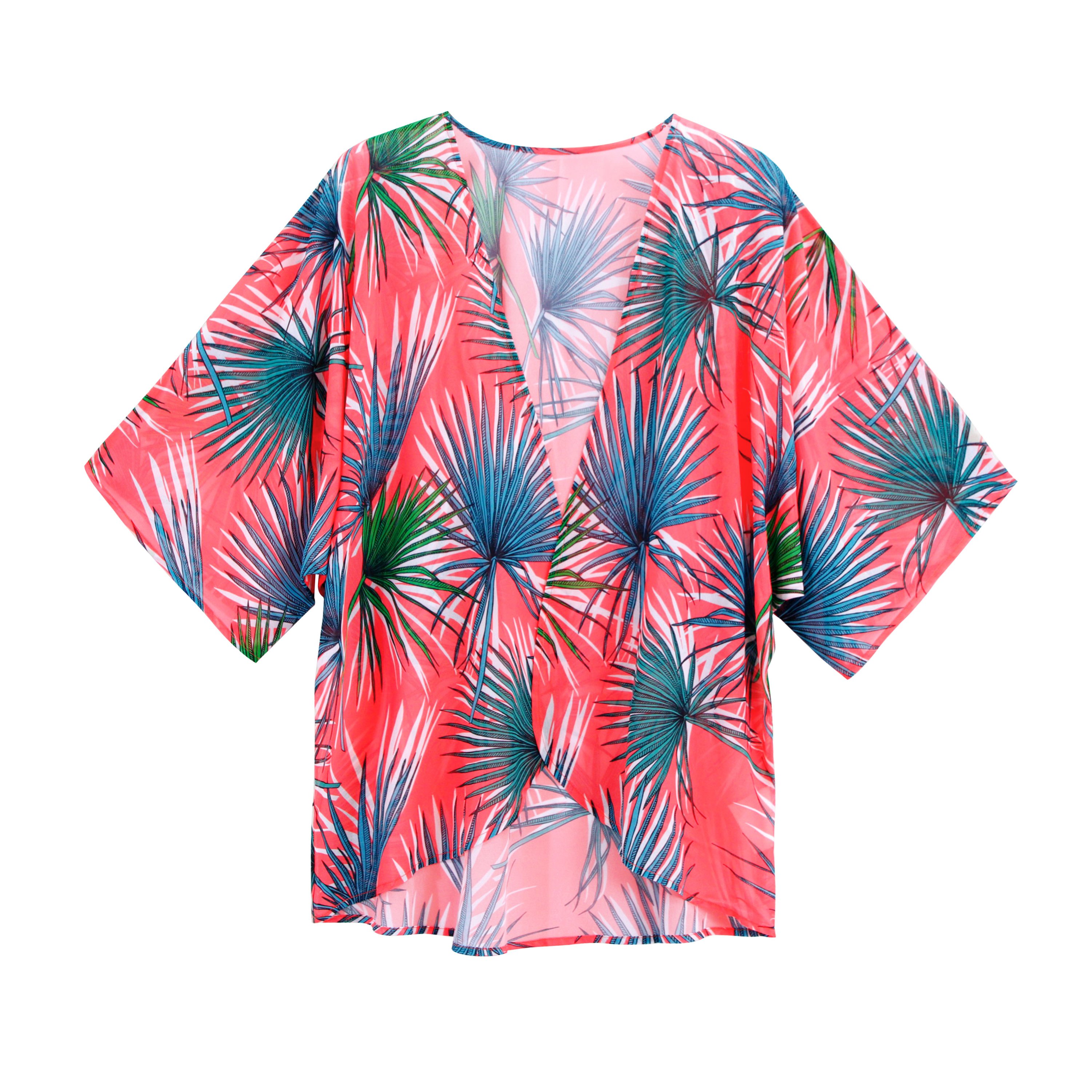 Ulu Breadfruit Hawaiian Print Kimono Cover Up - Teal (Chiffon Cover Up) main image 1