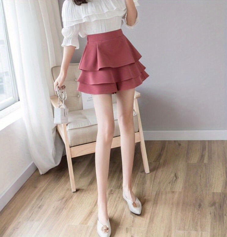 Solid Layered Skirts Elegant High Waist Ruffle Trim Skirts - Temu