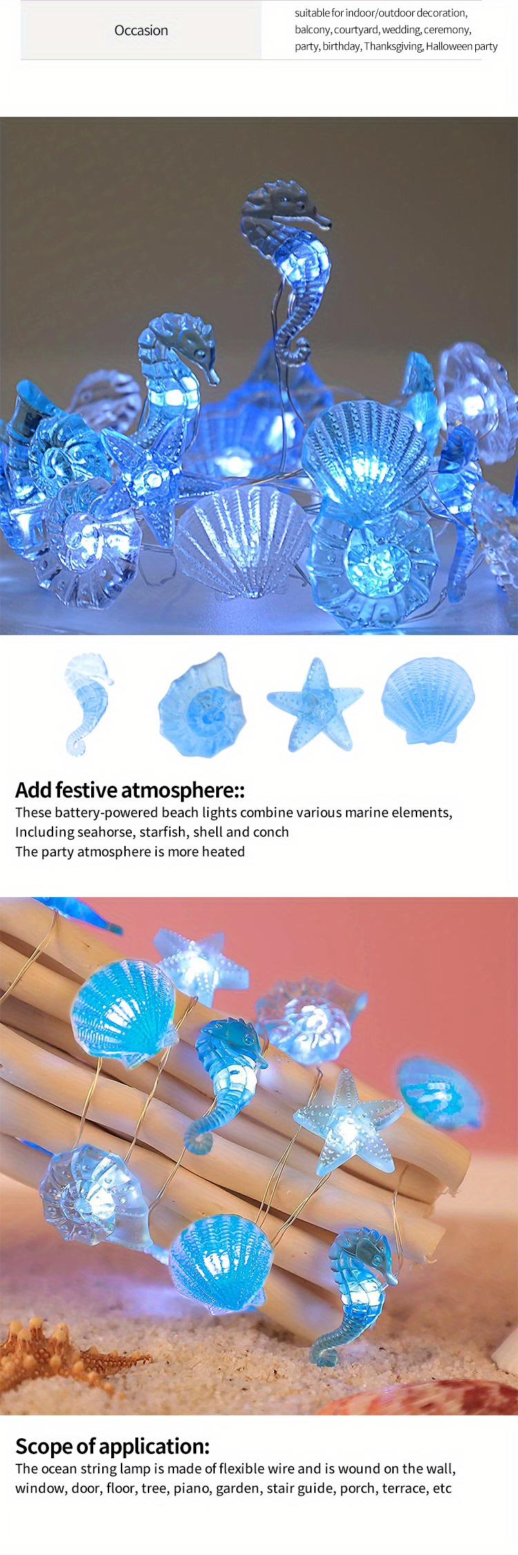 1pc Ocean Themed Decorative Lights String 7 8ft Marine Life Fairy String  Lights Coastal Decor 20 Leds Battery Operated For Beach Bedroom Decoration  Summer Themed String Lights