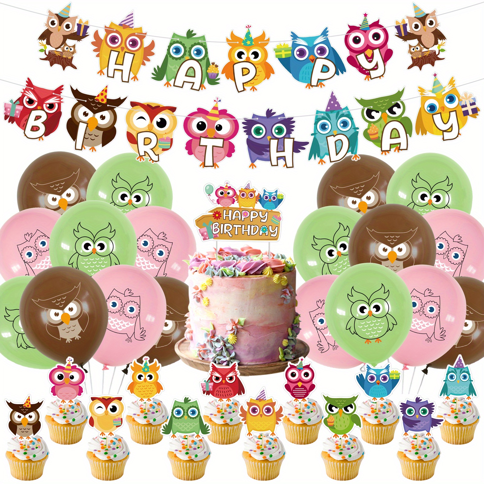 Owl Theme Birthday Party Decoration Set Children's Cartoon - Temu