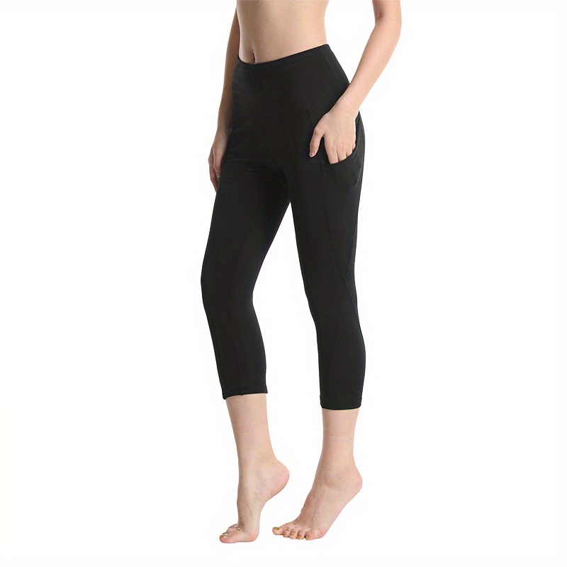 Side Pocket Yoga Capri Leggings Slim Fitted Super Stretchy - Temu