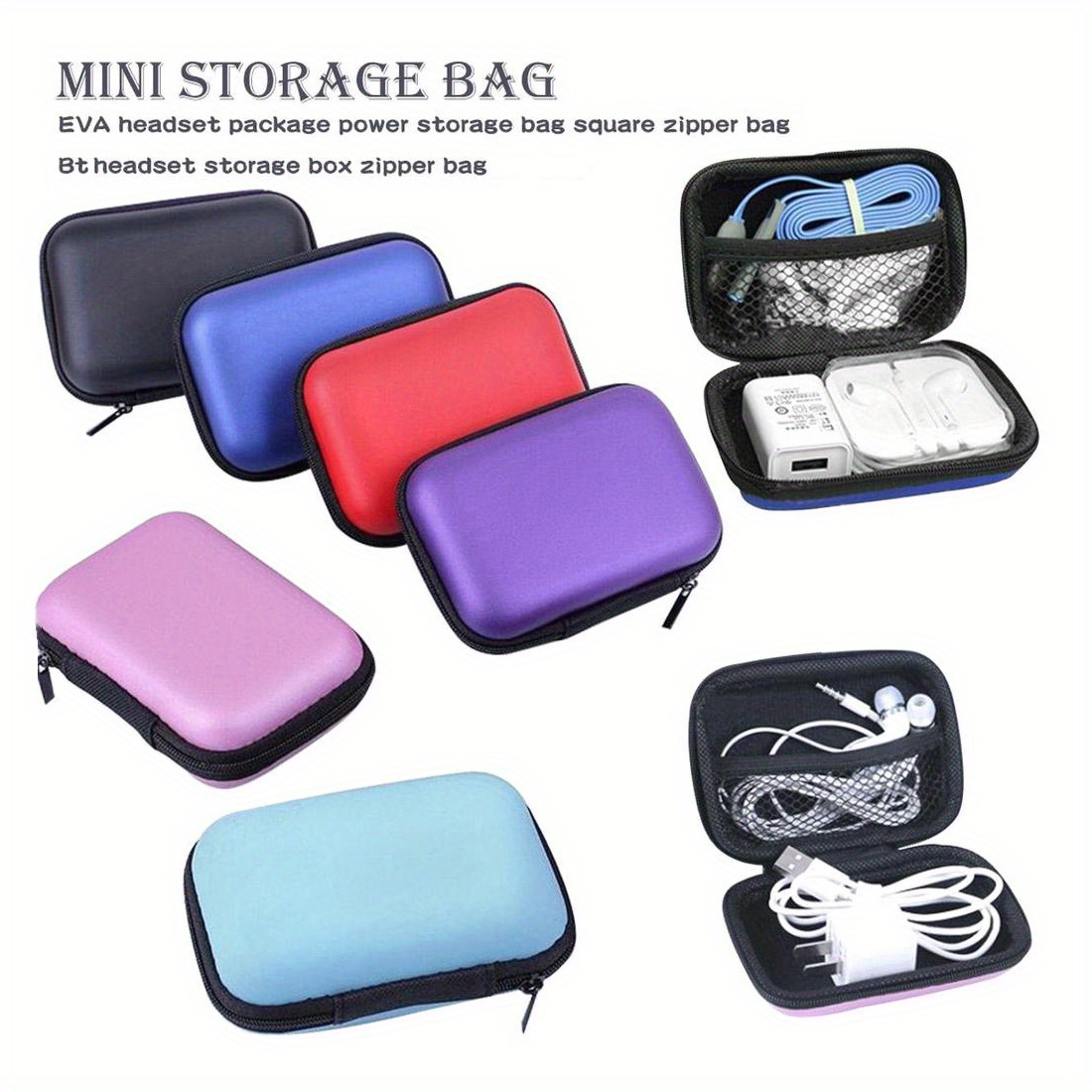 Acheter Boîte de rangement sac Mini fermeture éclair carré EVA étui casque  USB câble organisateur Portable écouteurs pochette