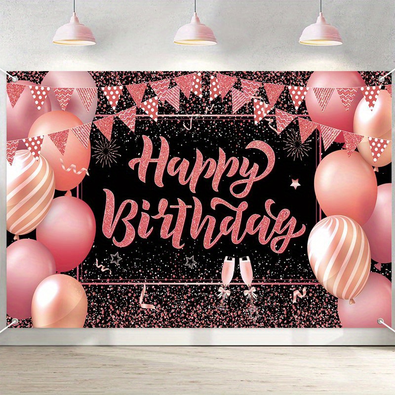 Black Gold Leaf Happy Birthday Backdrop Rose Gold Balloon - Temu