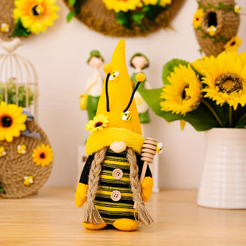 Bumble Bee Gnome Plush, Spring Bee Decor, Mr And Mrs Honeybee Gnomes Plush,  Rustic Farmhouse Table Shelf Tiered Tray Decor, Room Decor, Home Decor,  Scene Decor, Home Ornament Gift, Bedroom Accessories, Home