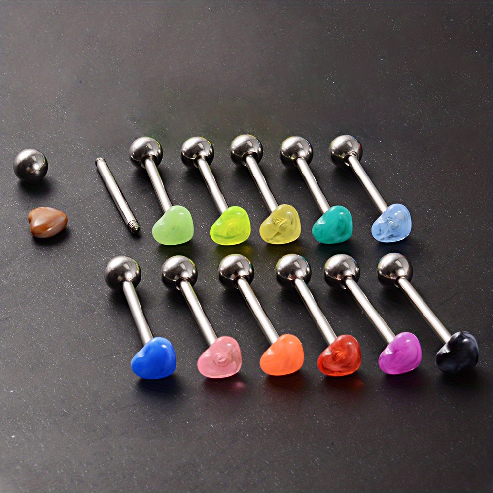 A Set Anti allergy Tongue Rings Women Acrylic Plastic Heart Temu