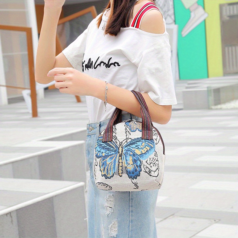 Butterfly Embroidery Handbag Ethnic Style Canvas Shell Bag Temu