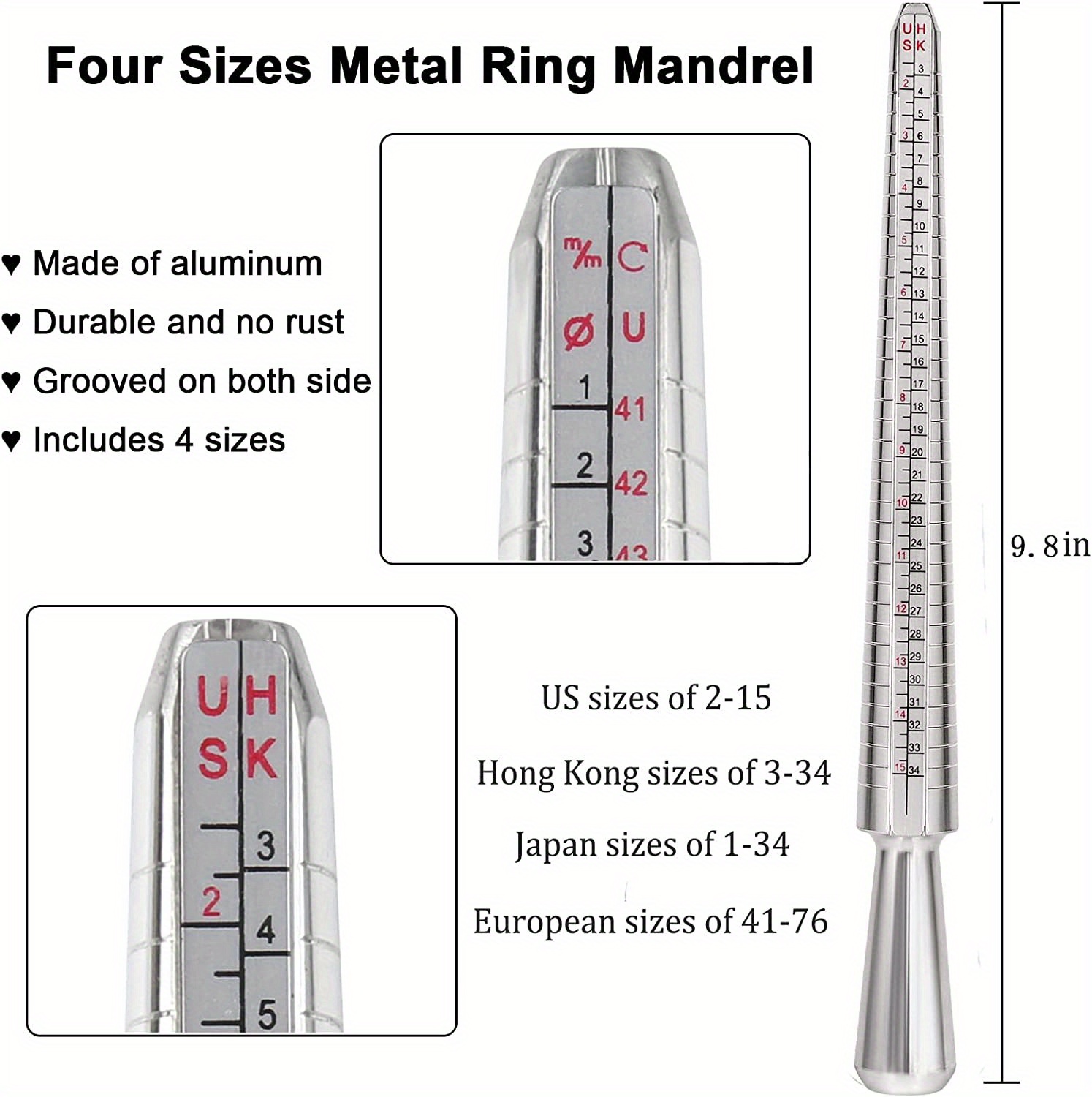 Mandril medidor de anillos y utensilio para definir el tamaño de un anillo  midiendo el tamaño del correspondiente dedo