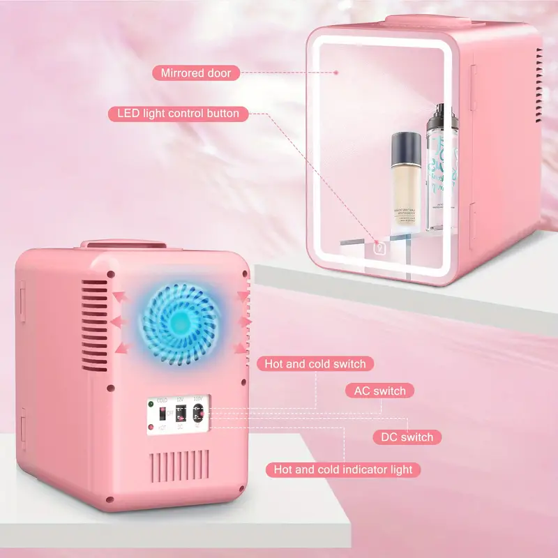 6l mirror beauty makeup refrigerator skin cosmetics skin care products mask hot and cold storage portable led mini refrigerator details 5